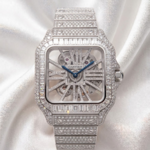 Cartier Santos Skeleton Full Baguette Diamonds Iced Out Watch