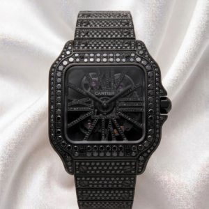 Cartier Santos Skeleton Full Baguette Black Diamonds Iced Out Watch