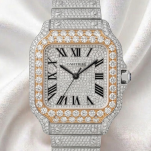 Cartier Santos Iced Out Large Mens Roman Numerals
