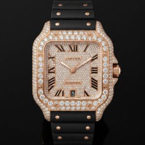 Cartier Santos de Cartier Large Model Custom Diamond Setting black rubber strap