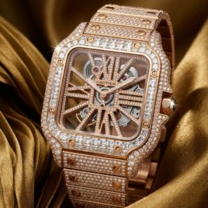 Cartier Santos de Cartier Skeleton "iced out" Rose Gold